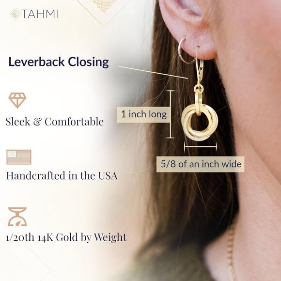 Dressy 14K Yellow Gold-Filled Love Knot Circle Dangle Earrings for Women Classy - Picture 3 of 8